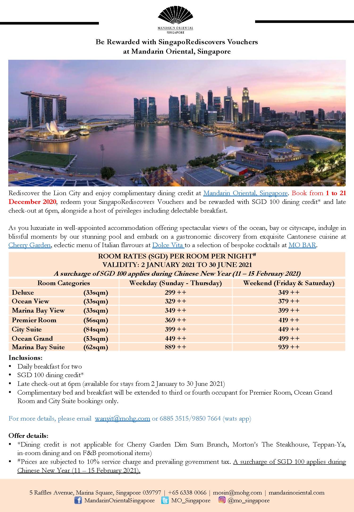 Mandarin Oriental Singapore Singapore Rediscover Voucher Staycation Package Ministry Of Education Sports And Recreation Club