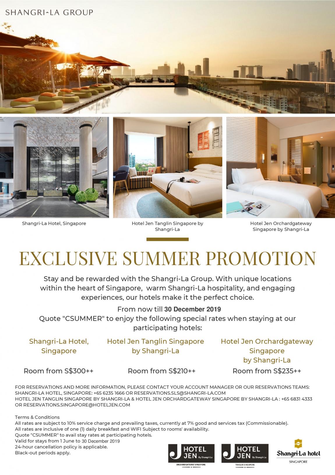 Shangrila Group Hotels Singapore Exclusive Summer Promotion valid